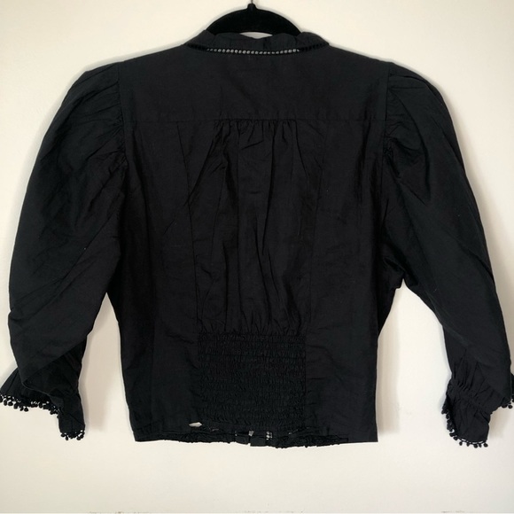 FREE People Louella Embroidered Top XS Lace button up blouse Black NWOT - Picture 6 of 13